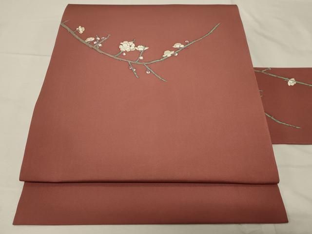 平和屋着物 塩瀬 九寸名古屋帯 作家物 枝梅文 金彩 正絹 dy