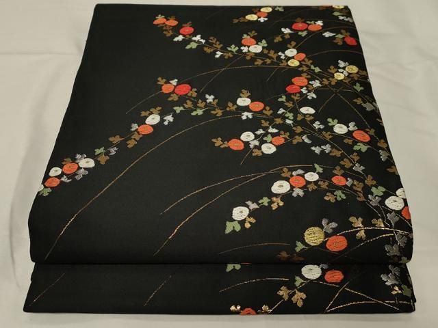 平和屋着物 九寸開き名古屋帯 唐織 万寿菊 黒地 金銀彩 正絹 dy