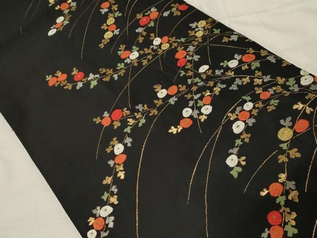 平和屋着物 九寸開き名古屋帯 唐織 万寿菊 黒地 金銀彩 正絹 dy