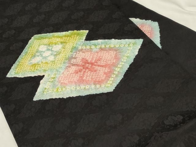 平和屋着物 名門 藤娘きぬたや 絞り 九寸名古屋帯 菱花文 黒地 正絹 dy