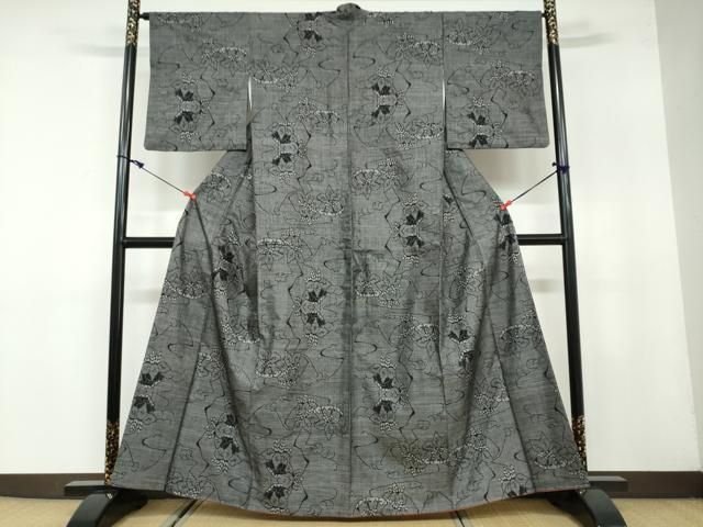 平和屋着物 本場大島紬 9マルキ 草花文 正絹 ud