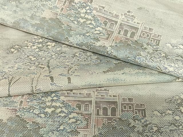 平和屋着物 本場大島紬 白大島 カタス9マルキ 風景草花文 正絹 zg