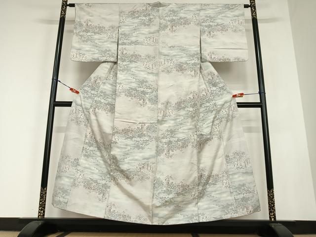 平和屋着物 本場大島紬 白大島 カタス9マルキ 風景草花文 正絹 zg