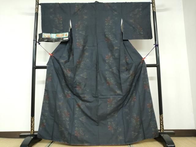 平和屋着物 本場大島紬 古代染色純純泥染 9マルキ 草花間道 金田斉作 証紙付き 正絹 ud