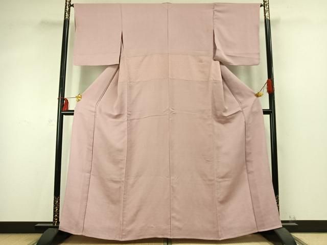 平和屋着物 上質な色無地 単衣 横段地紋 灰桜色 正絹 fy