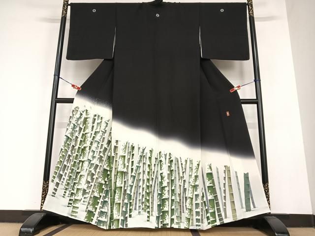 平和屋着物 豪華黒留袖 友禅作家物 雪持ち竹林文 正絹 zg
