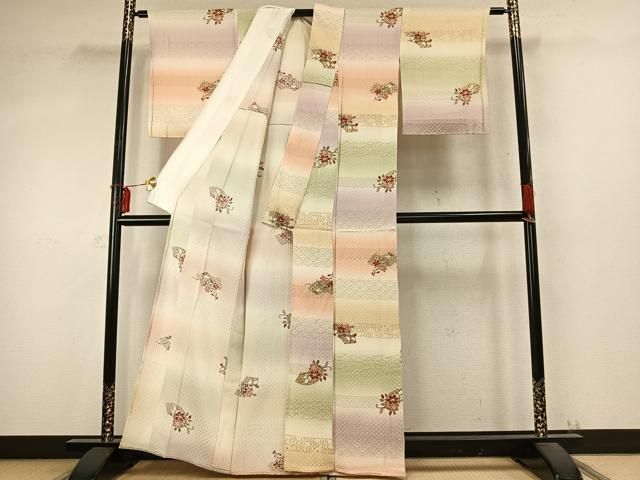  平和屋着物 上質な小紋 単衣 扇面花文 金彩 正絹 fy 小紋 着物