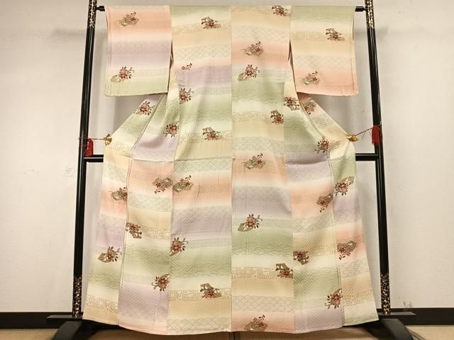 平和屋着物 上質な小紋 単衣 扇面花文 金彩 正絹 fy