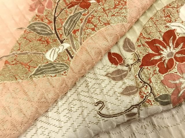 平和屋着物 上質な小紋 単衣 扇面花文 金彩 正絹 fy