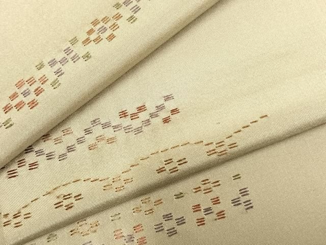 平和屋着物 上質な紬 単衣 総刺繍 花織 幾何学花文 正絹 fy