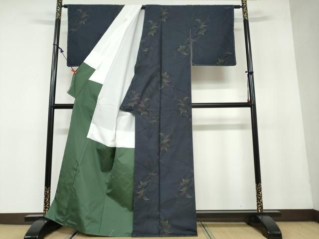  平和屋着物 本場大島紬 9マルキ 古代染色純泥染 草花文 古川絹織物謹製 証紙付き 正絹 ud 紬 着物