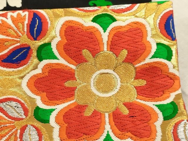 平和屋着物[]子供　全通柄袋帯　唐織　正倉院花文　黒地　金糸　逸品　AABB5827ja