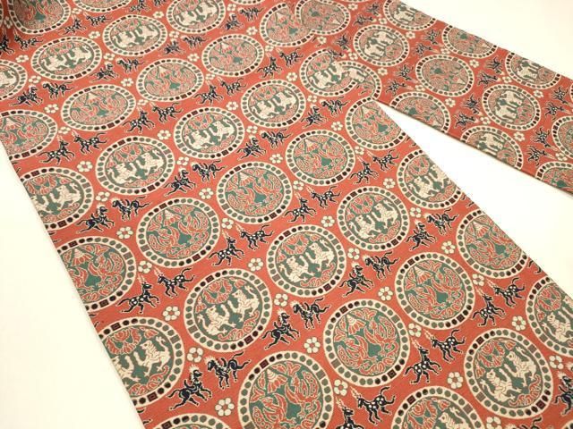 平和屋着物 全通柄九寸名古屋帯 円文白虎朱雀錦 正絹 cm