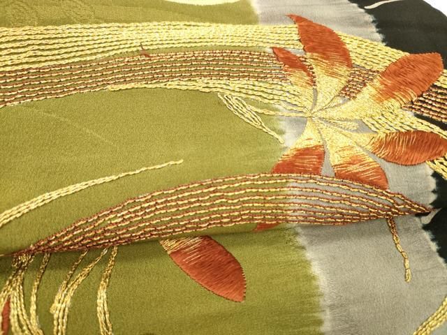 平和屋着物○アンティーク 大正ロマン 九寸名古屋帯 駒刺繍 草花文