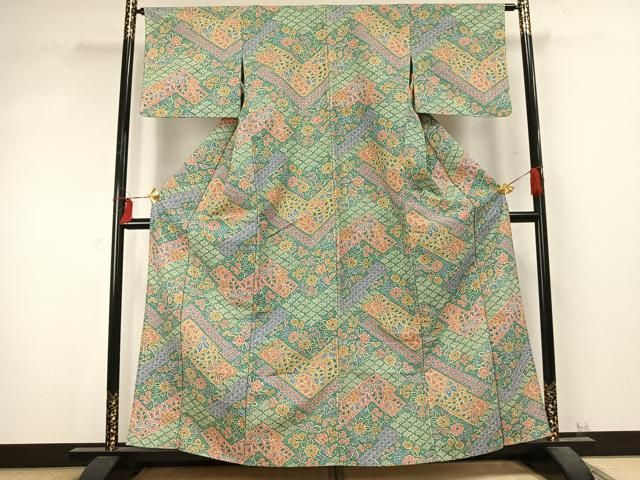 平和屋着物 小紋 単衣 草花文 洗える着物 fy