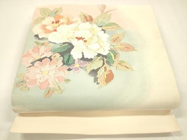 平和屋着物 爪掻き本綴れ 八寸名古屋帯 草花文 銀糸 cm