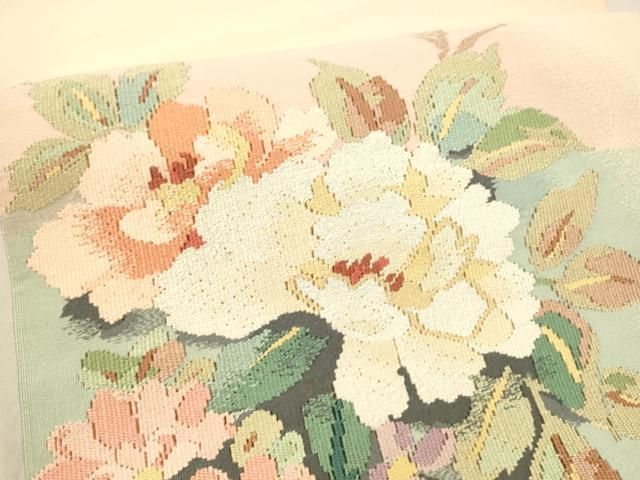 平和屋着物○爪掻き本綴れ 八寸名古屋帯 草花文 銀糸 逸品