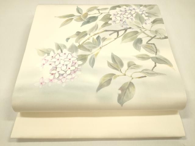 平和屋着物 塩瀬 九寸開き名古屋帯 手描き 紫陽花 正絹 cm