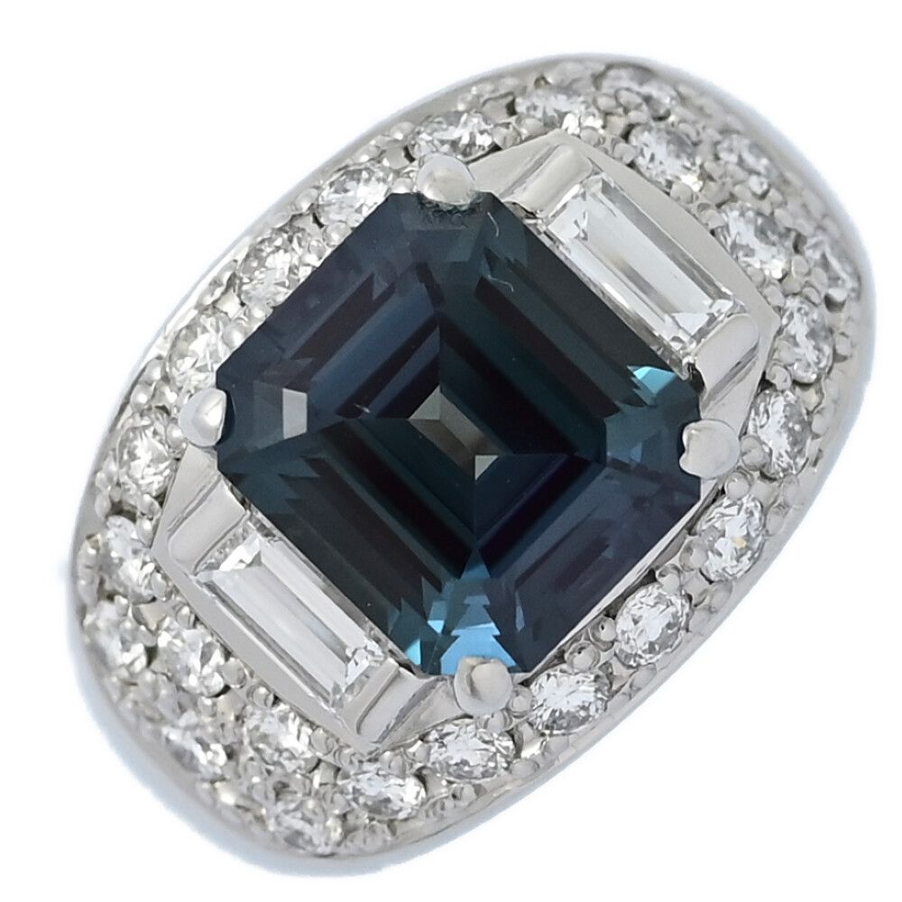 AL4.05ct FD 1.27ct 合成アレキサンドライト・ダイヤモンドリング・指輪 Pt900-15.8g 12号 52 透明青緑色 翌日配送可 ♀ N レディース 593987
