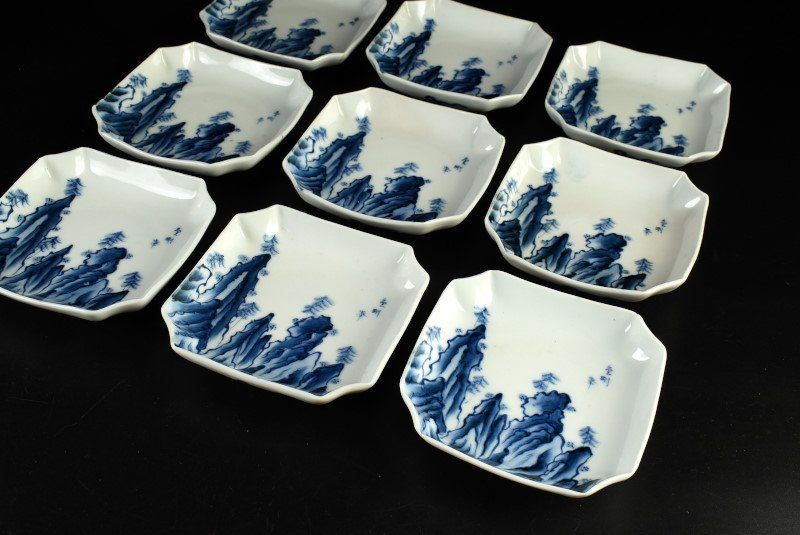 蔵C 9106 g 染付 四方皿 小皿 手塩皿 九客