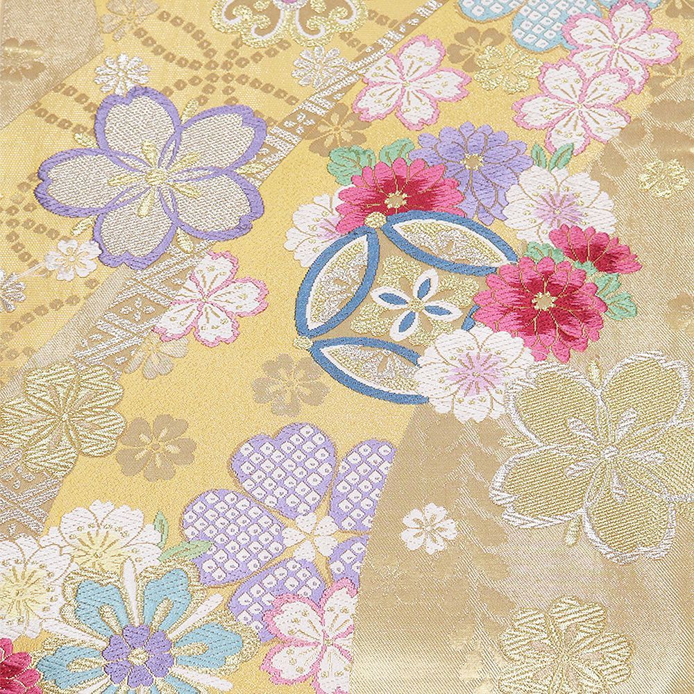 本日の特売品 ／ 振袖用 袋帯 正絹 金 桜 菊 七宝文 Mサイズ F8473 美