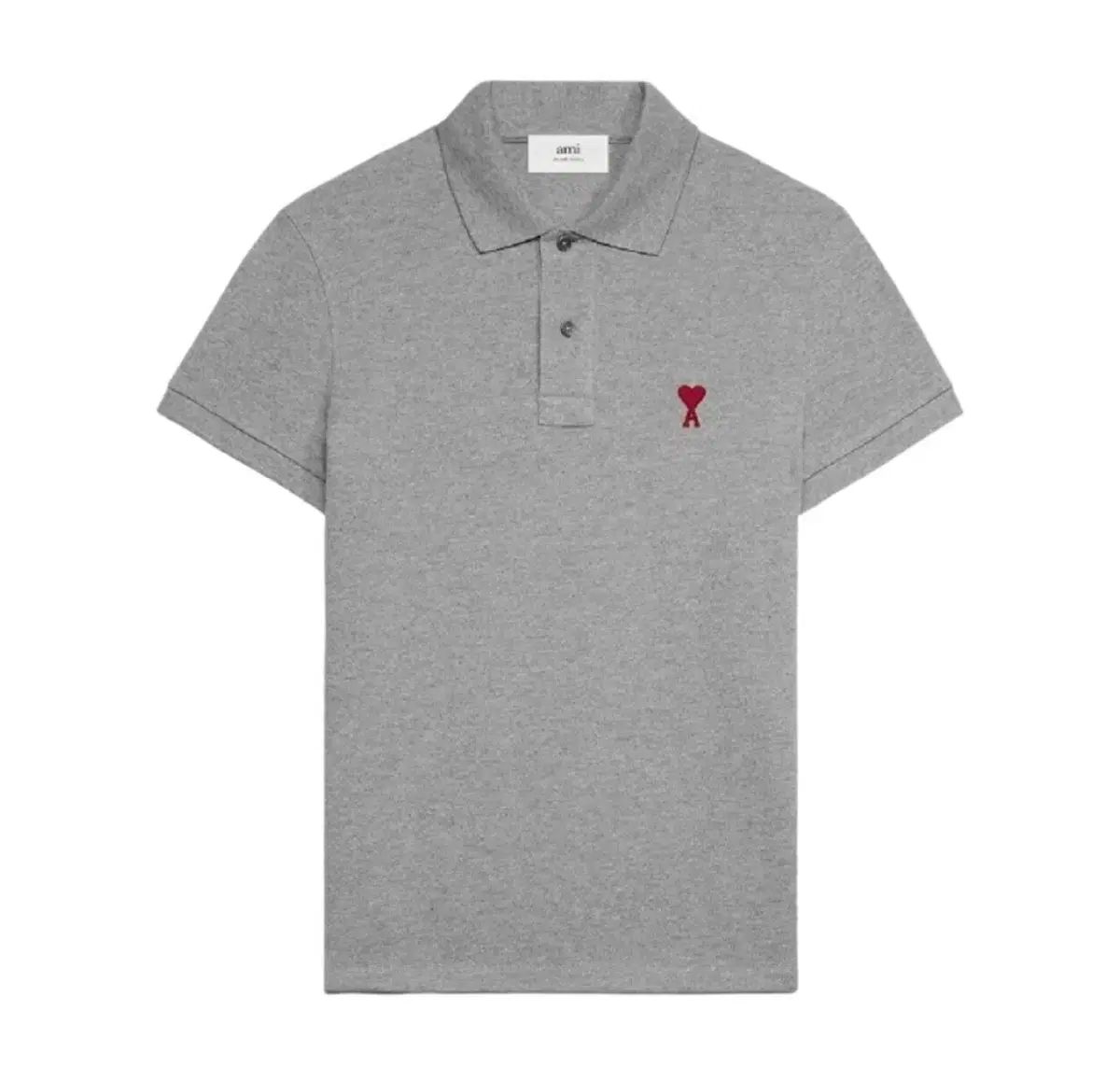 アミ ami スモール ハート 刺繍 グレー 半袖 ポロTシャツ L