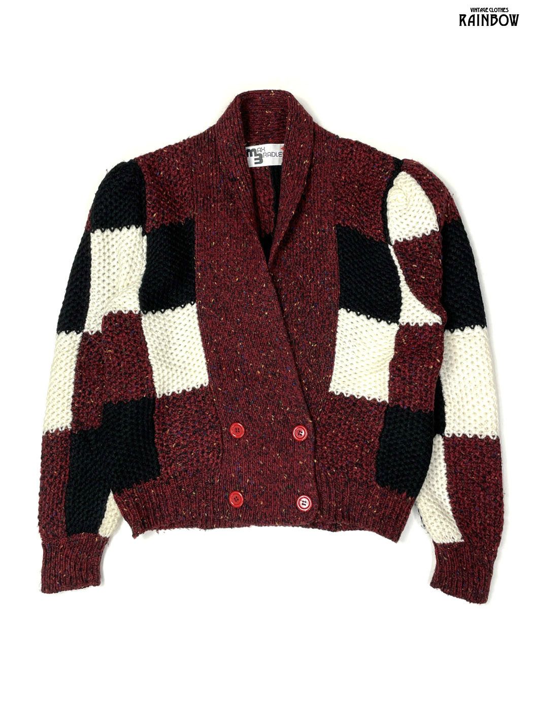 古着 チェック柄 ウール 長袖 ニット カーディガン ボルドー ttu2510067