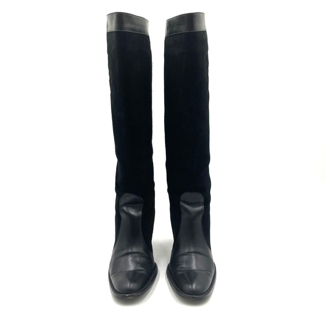 LOEWE ロエベ ロングブーツ 24 cm ブラック スエード レザー ロゴ
