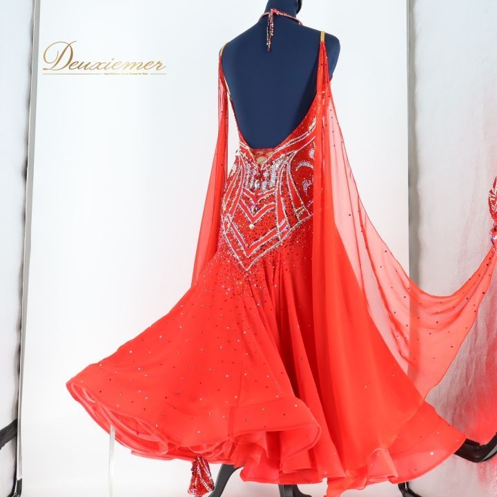 新品　社交ダンス用赤いドレス 社交ダンス 衣装 タカダンス TAKADANCE スタンダード ドレス