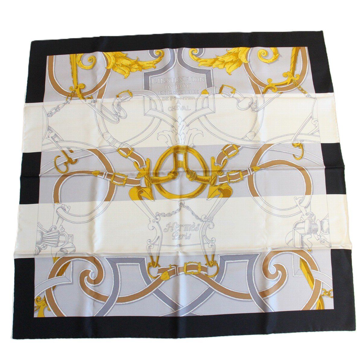 HERMES エルメス カレ 90 スカーフ バデヤール 帝王学 シルク100% ブラック系 いおき質店