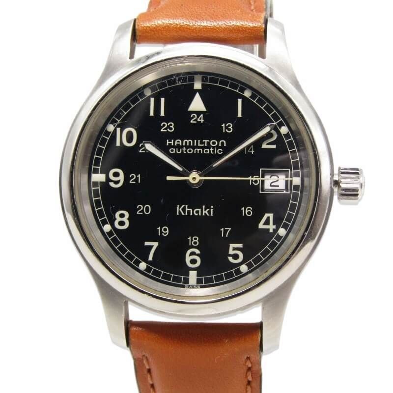 ハミルトン KHAKI 9721 B 36 mm 自動巻き カーキ オートマチック レザー 裏スケ アナログ ブラック 黒