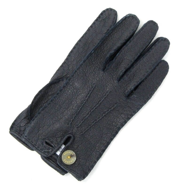 CAUSSE コース レザーグローブ ペッカリー アンライニング ボタン付き 手袋 ブラック 黒 7.5 30013260