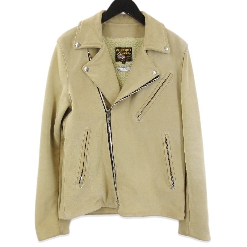 VANSON × Ron Herman バンソン ダブルライダース 21185 スエード ロンハーマン別注 裏ボア アメリカ製 ベージュ 36 71014145