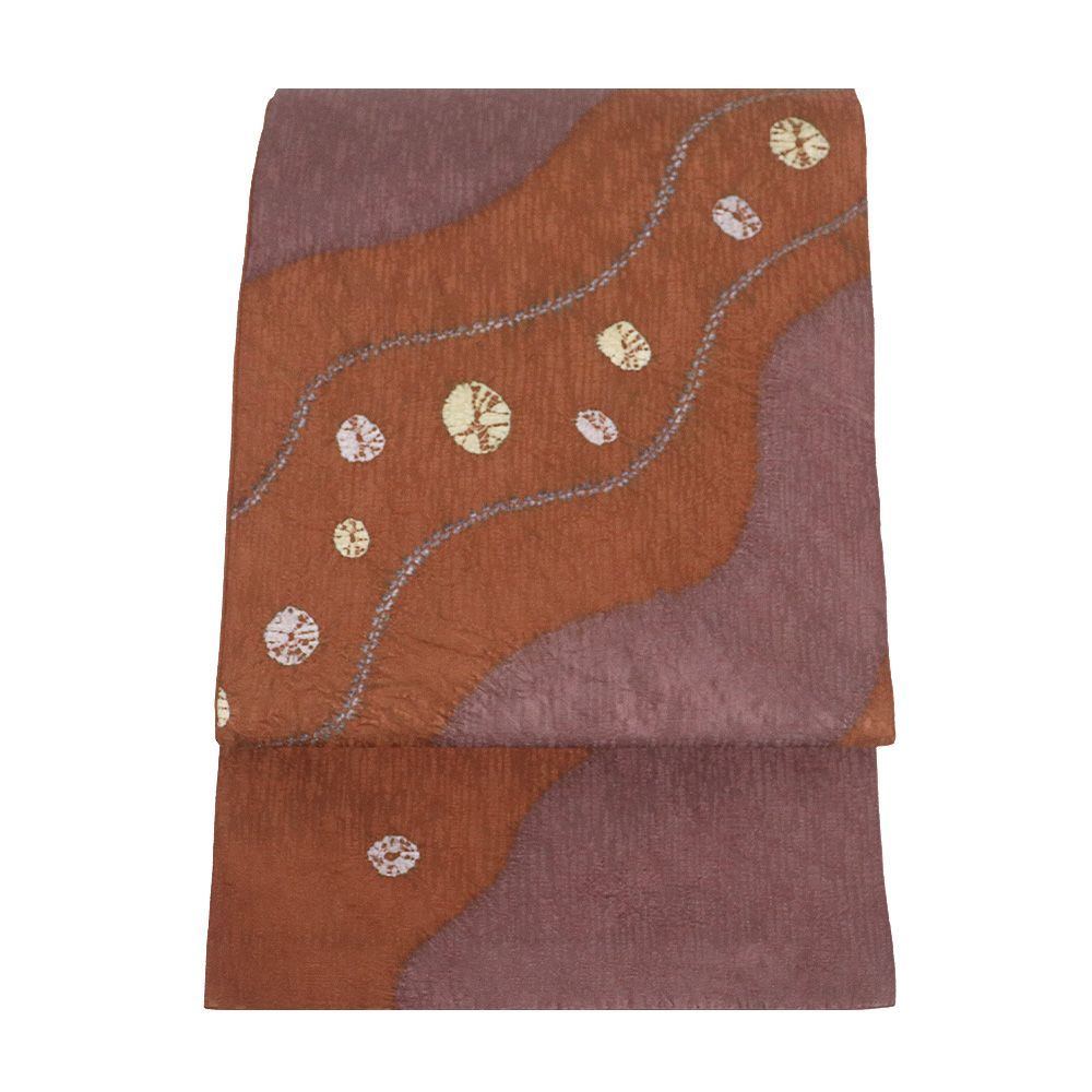 お洒落着用 開き名古屋帯 正絹 茶 グレー紫 絞り 花流水 Lサイズ N 3032 レディース ギフト カジュアル 30代 40代 50代 み