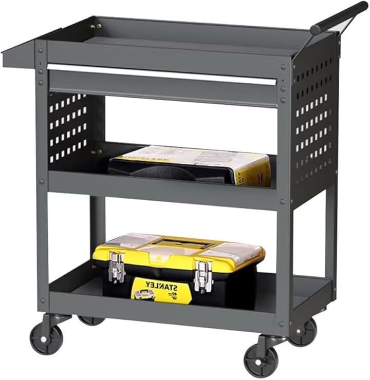 QD-WST ツールワゴン ツールカート 3段 耐荷重200 kg 幅62 cmx奥行き35 cmx高さ74 cm 工具カート 工具ワゴン 工具台車 キャスター付き 大容量 収納 ブラック