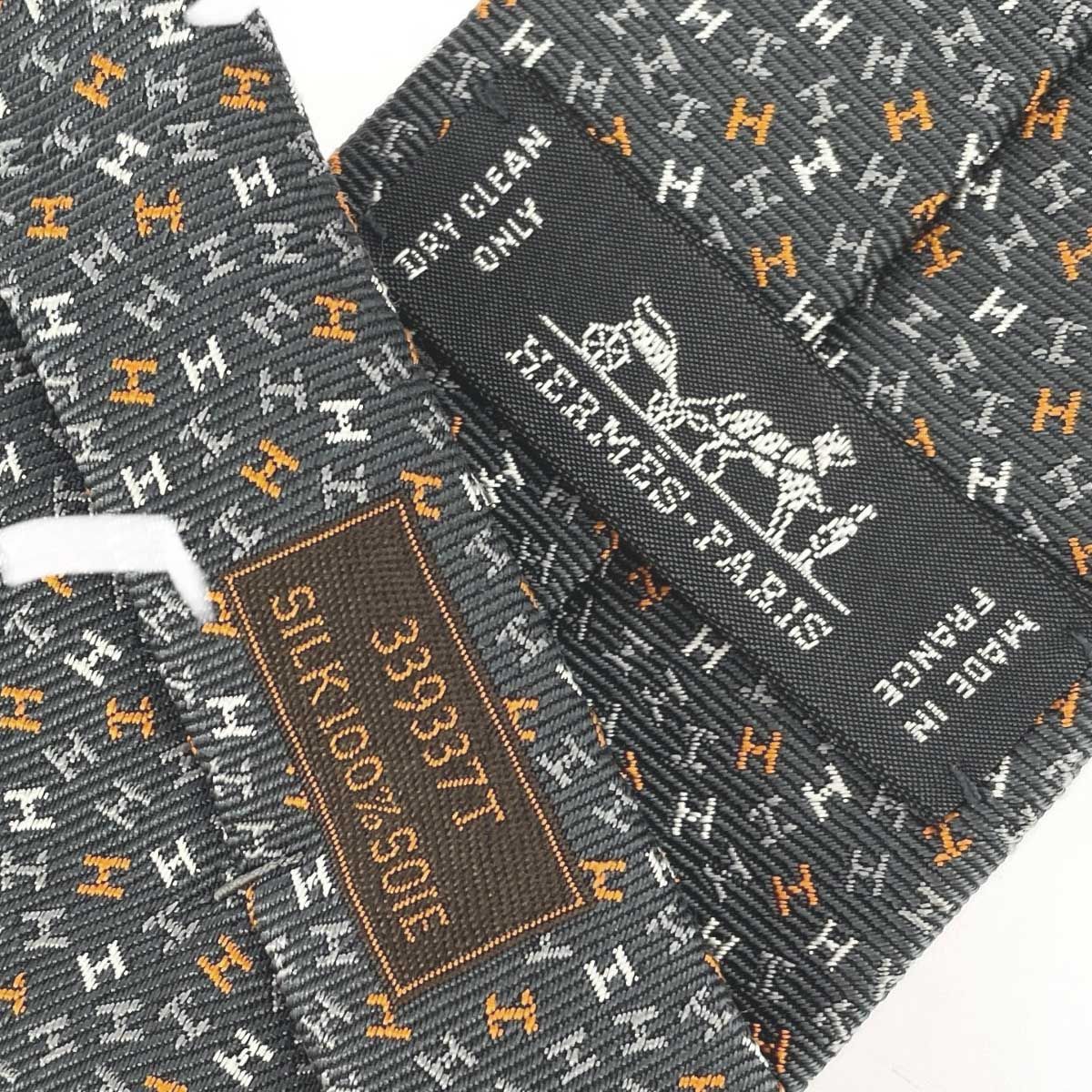 HERMES エルメス ヘヴィシルクタイ  H柄/箱付 H339337T/Hローブデュソワール  シルク100％ グレー メンズ / 240001171802 HERMES エルメス ヘヴィシルクタイ H柄/箱付 H339337T/Hローブデュ