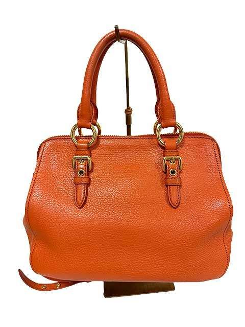 miu miu オレンジ レザー ハンドバッグ　ショルダー TWICE＊モモ着用】ミュウミュウ レザー ショルダーバッグ 送込 (MiuMiu