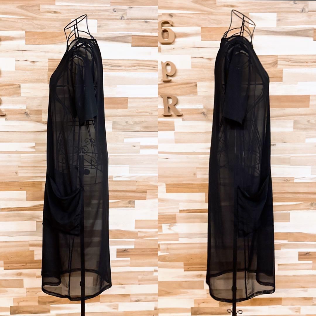  ザラ 透け感 シースルー ロング ワンピース レイヤードスタイル S 黒 半袖 その他