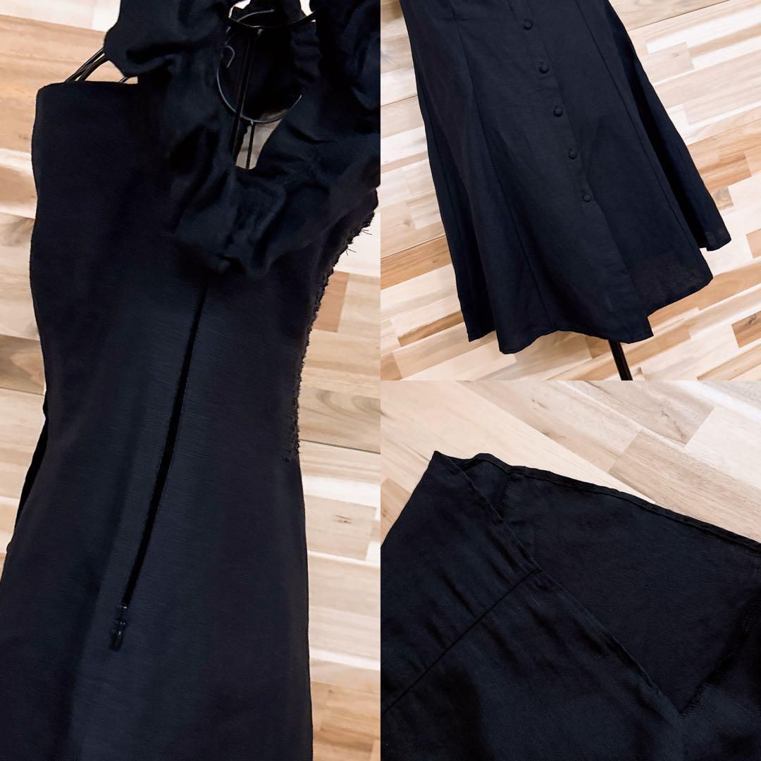  ザラ コットン リネン ブレンド ミニ ワンピース パフスリーブ S黒ブラック 半袖 ミニワンピース