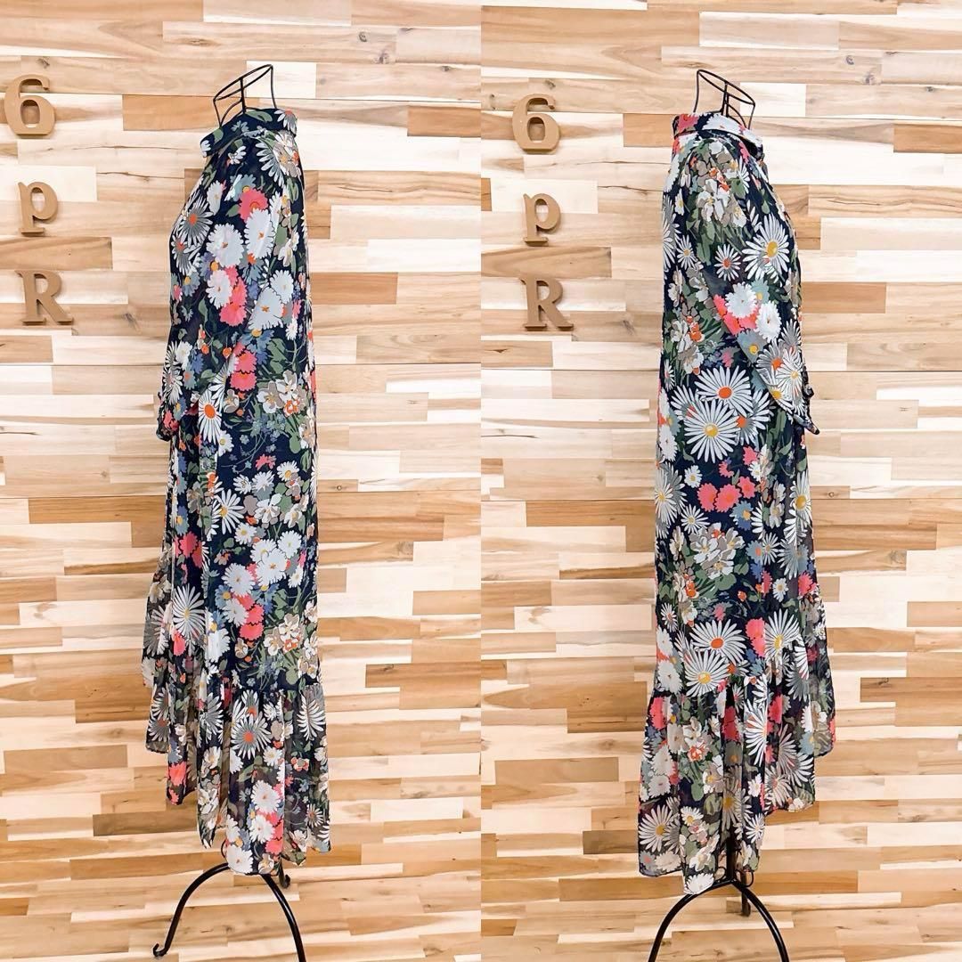 ザラ】シアー フィッシュテール フラワー 花柄 ロング ワンピース XS