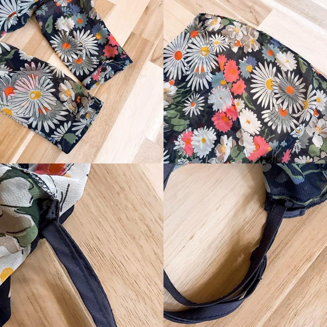  ザラ シアー フィッシュテール フラワー 花柄 ロング ワンピース XS 紺 長袖 七分袖 その他