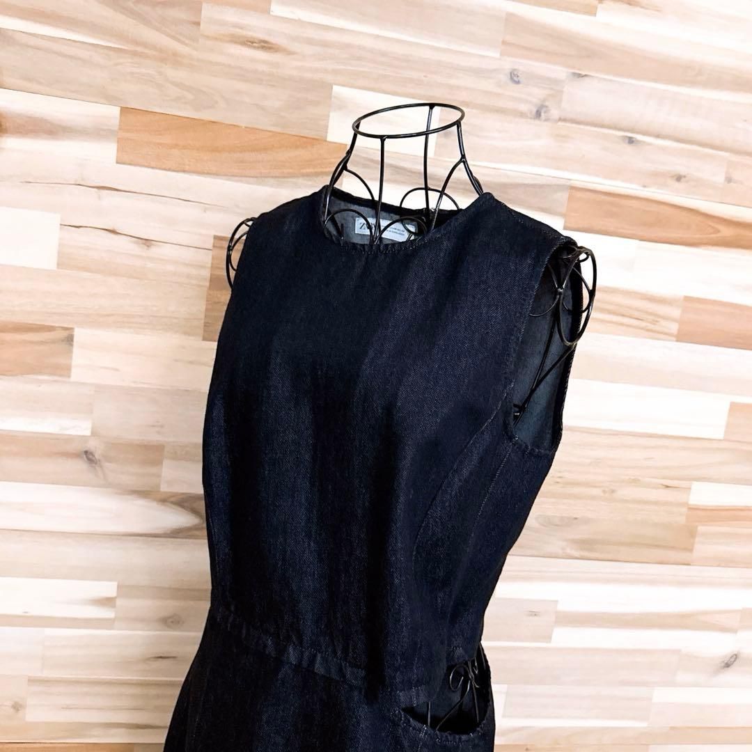 ザラ ブラック デニム ノースリーブ カットアウト ミニ ワンピース M黒