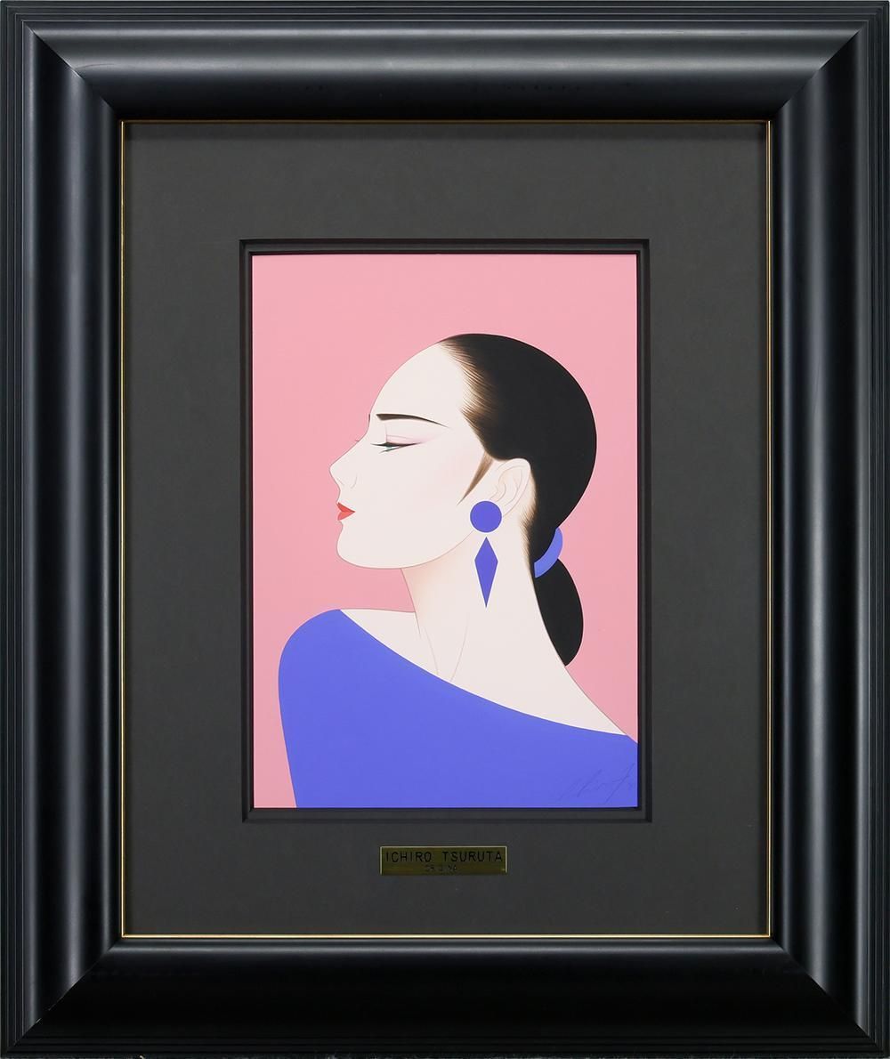 真作】【WISH】鶴田一郎「レディN」アクリル画 証明シール ◇貴重