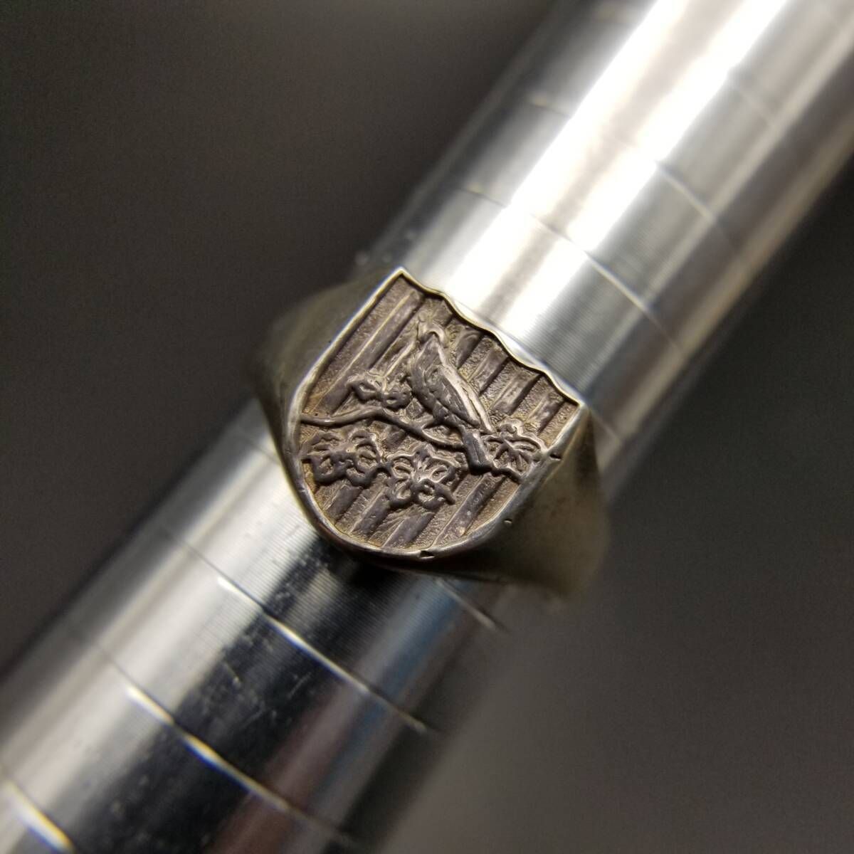  小枝にとまる鳥 紋章調 925 シルバー ヴィンテージ シグネット リング 銀 指輪 レトロ クラシック Y 24 L リング 指輪 アクセサリー