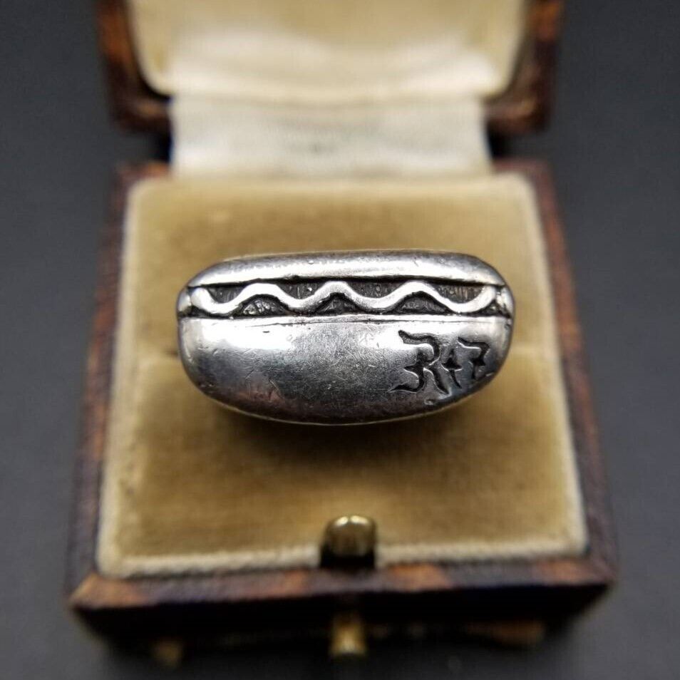 横長 ホットドッグ柄 925 シルバー ヴィンテージ シグネット リング 銀 指輪 個性派ジュエリー Y24-L