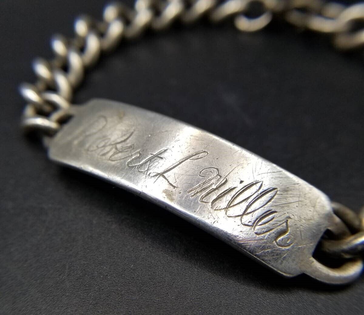 WWII期 KORFF SONS SKS社製 IDタグ 喜平チェーン 925シルバー ヴィンテージ ブレスレット 重厚感 ネーム彫金 Robert L Miller Y 24 J