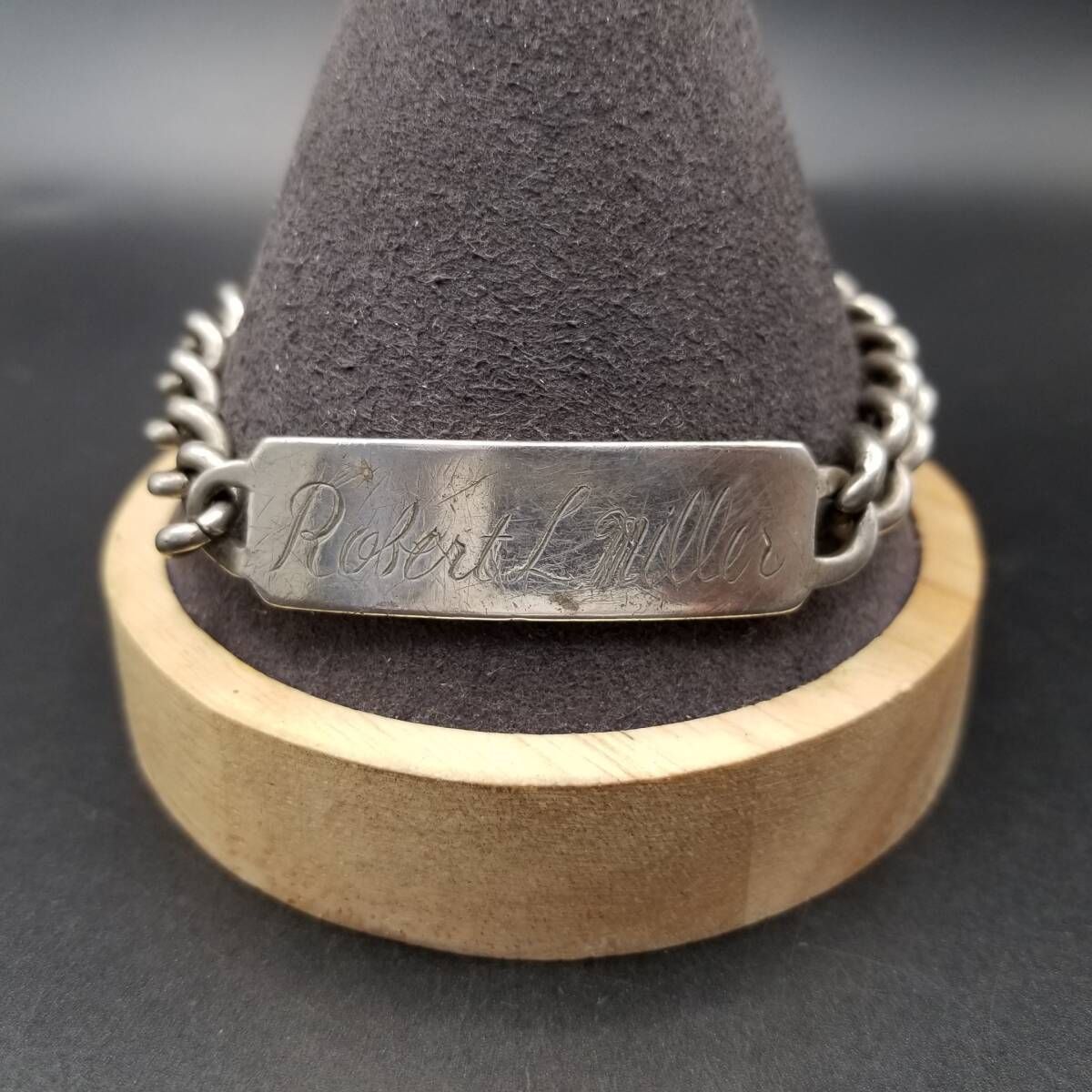 WWII期 KORFF SONS SKS社製 IDタグ 喜平チェーン 925シルバー ヴィンテージ ブレスレット 重厚感 ネーム彫金 Robert L Miller Y 24 J