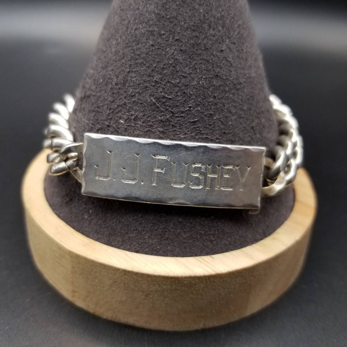 Anson社製 Twin Lock IDタグ 長方形プレート ヴィンテージ ブレスレット シルバートーン 重厚感 ネーム彫金 J Fushey Y 24 Z