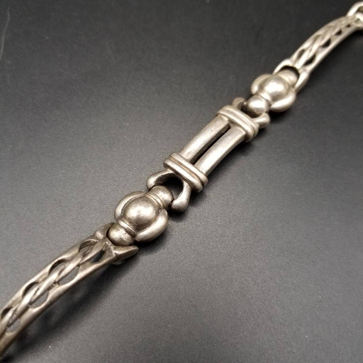 クラシカル バー 編み込み チェーン 重厚感 925 シルバー ヴィンテージ ブレスレット 銀 レトロ 存在感 Y24-Z