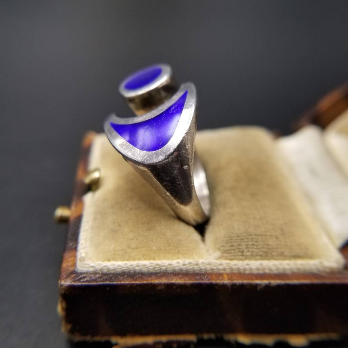 Sorini Pietro Casi イタリア ヴィンテージ 三日月と惑星 925シルバー リング ブルーエナメル 銀 指輪 宇宙モチーフ 大ぶり 存在感 Y 25 B